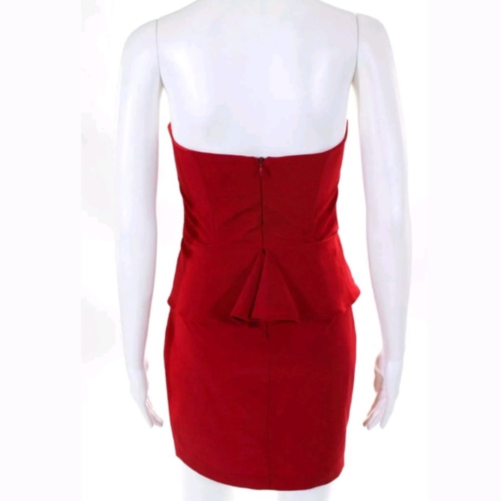 MASON STRAPLESS V NECK MINI PEPLUM DRESS RED 0 ZIP - Picture 4 of 7